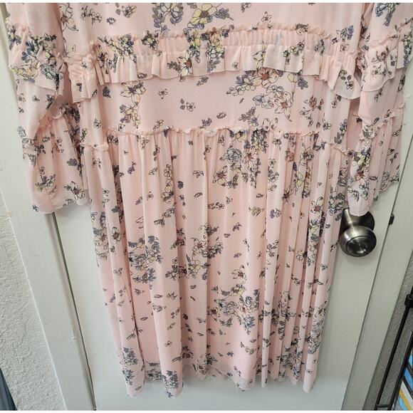 Takara From Dillards Soft Pink Floral Long Sleeve Slip Knee Length Dress Medium - Picture 7 of 7
